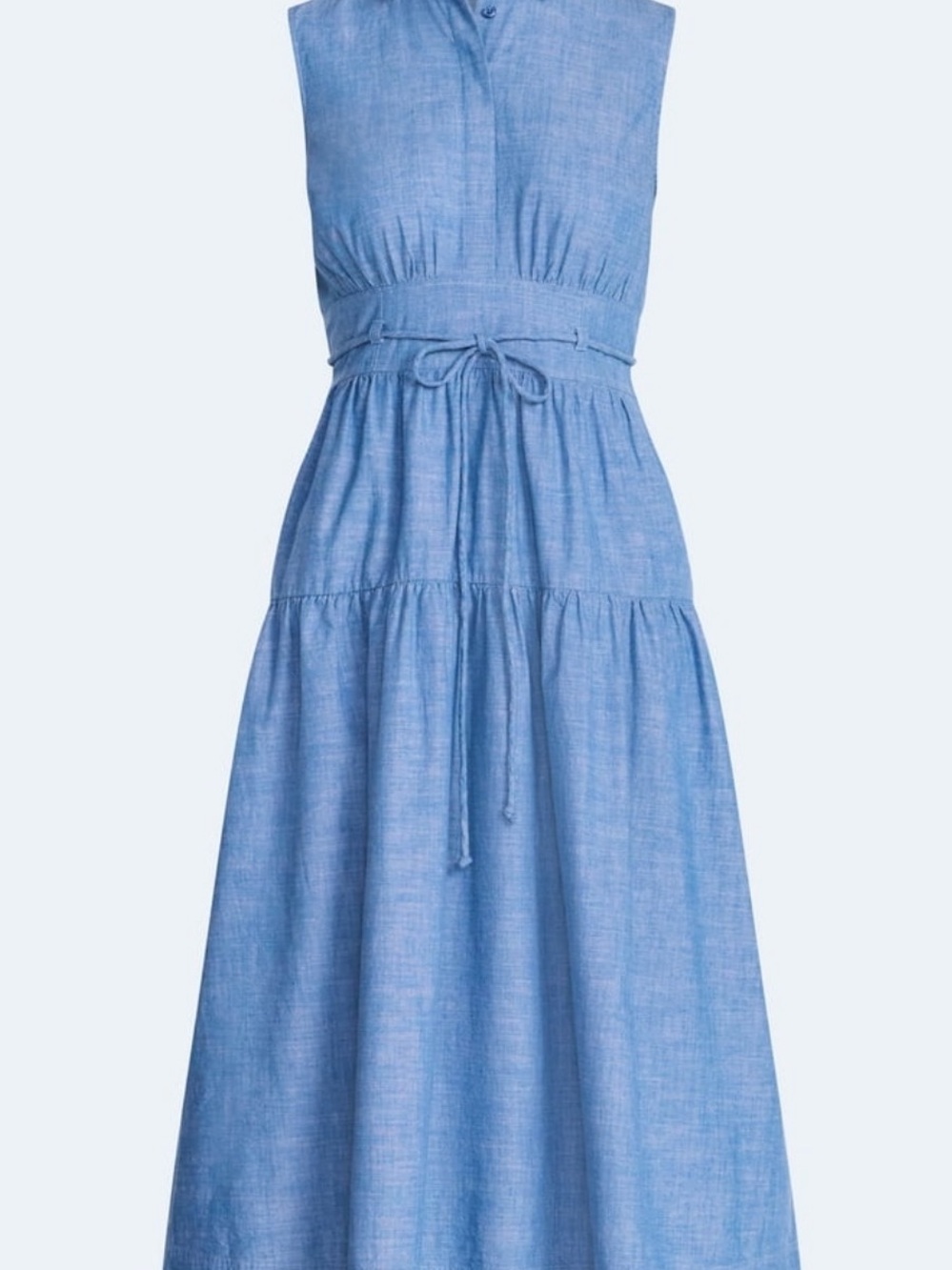 Free Assembly Sleeveless Chambray Tie-Waist Midi Dress - Light Blue